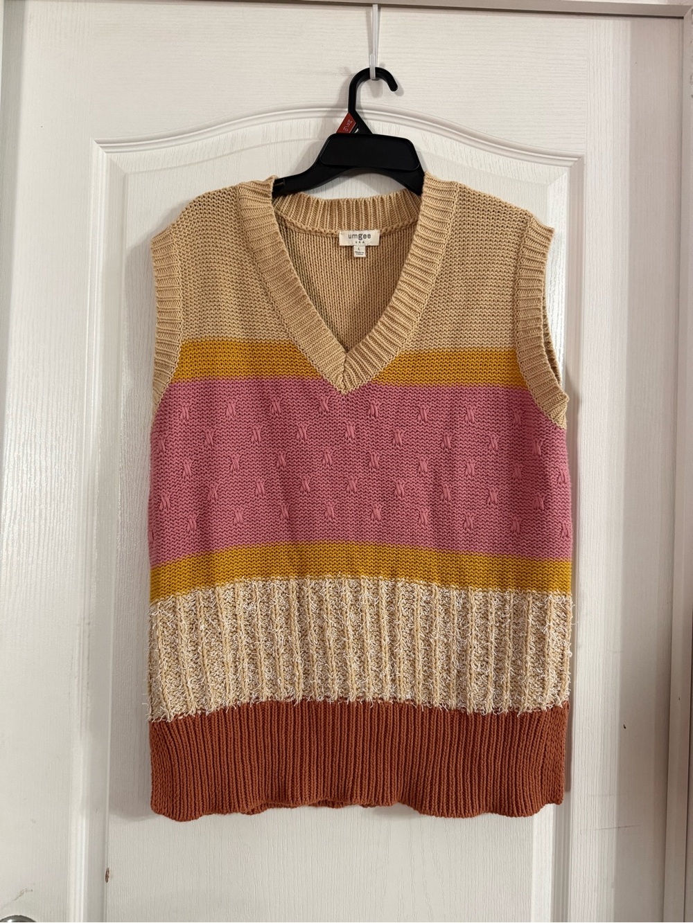 Umgee Vneck Colorblock Women’s Boho Sweater Sz L. O-7